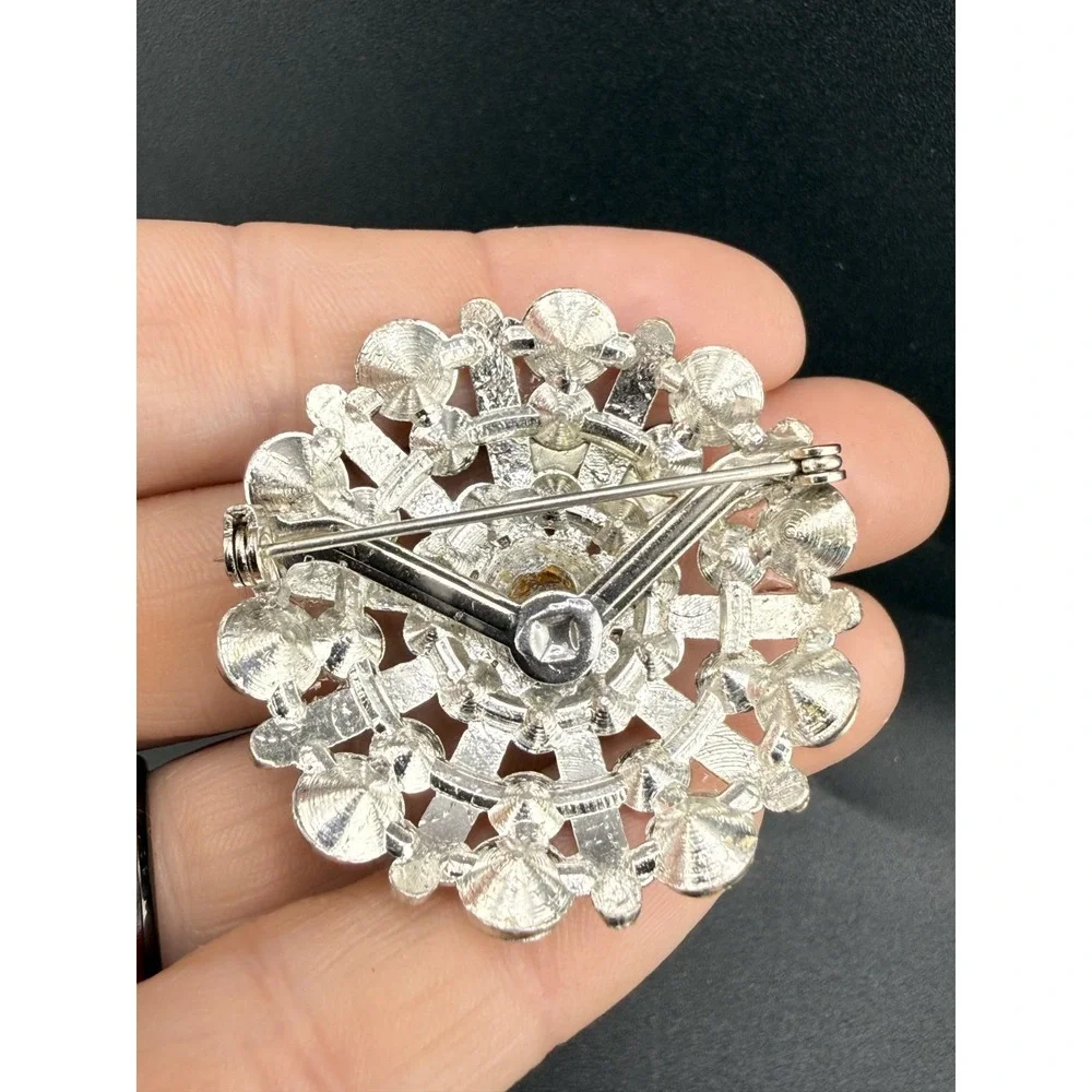 Vintage Rhinestone Brooch Pin Lot 3 Maple Leaf Swirl Dome Silver Tone